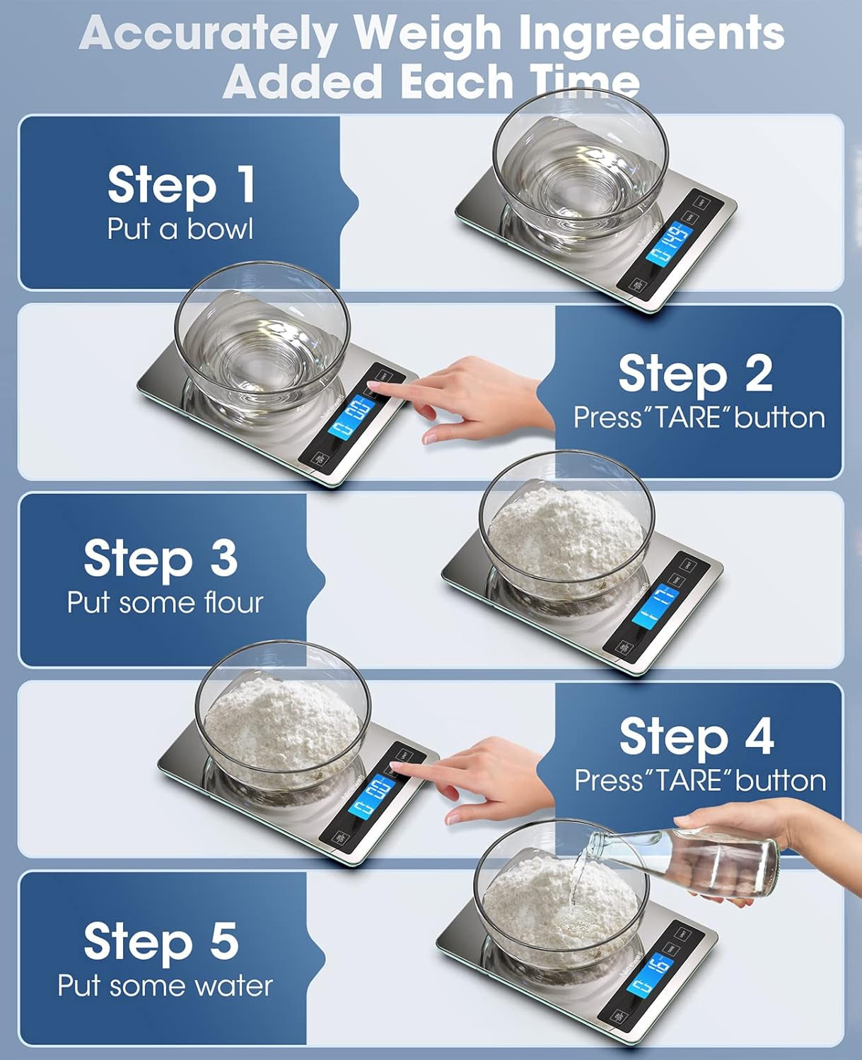 Food Scale, 22Lb Digital Kitchen Scale Weight Grams and Oz for Cooking Baking, 1G/0.1Oz Precise Graduation, Stainless Steel and Tempered Glass