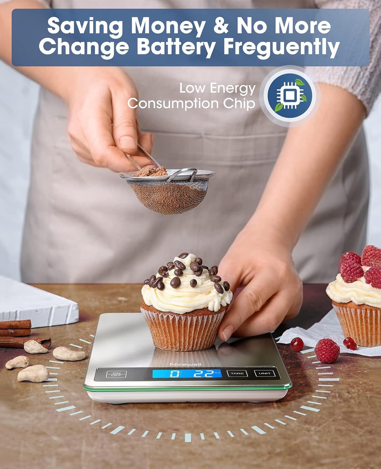 Food Scale, 22Lb Digital Kitchen Scale Weight Grams and Oz for Cooking Baking, 1G/0.1Oz Precise Graduation, Stainless Steel and Tempered Glass